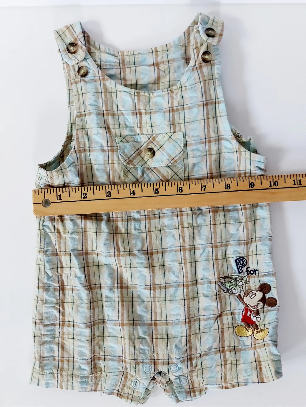 90s Plaid Mickey Mouse P for Plane Shorts Overalls 3-6m Disney Cottagecore Airpl